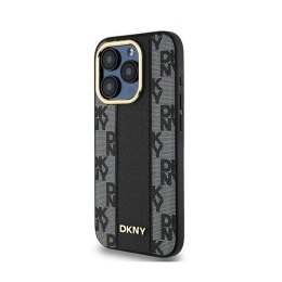 DKNY Leather Checkered Mono Pattern MagSafe - Etui iPhone 15 Pro (czarny)