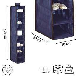 BLUE niebieski wiszący organizer do szafy 10 przegród 20x29x120 cm Kamai Ordinett