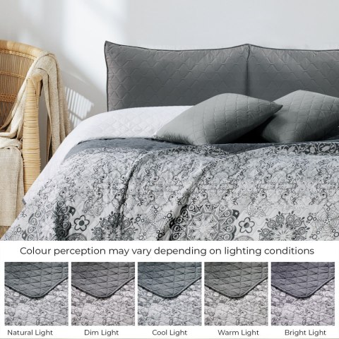 Narzuta ALHAMBRA kolor szary drukowany materiał mikrofibra 260x280 DecoKing - CHON/ALHAMBRA/WH+GREY/260x280
