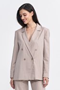 Marynarka oversize dwurzędowa prążek Z71 Beige - Nife Nife