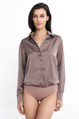 Satynowa koszula body K80 Mocca - Nife Nife