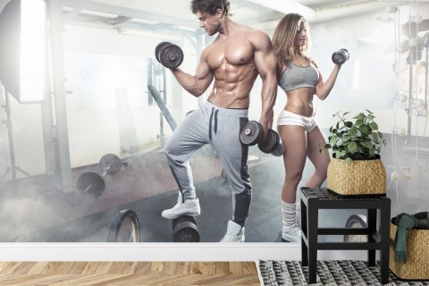 Fototapeta Wysportowana Para Na Siłowni Vinyl Strukturalny 180x120 FT-3942-VS180-120