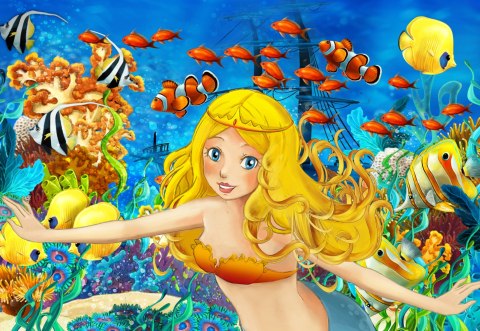 Fototapeta Dla Dzieci-Syrenka I Ryby Vinyl Strukturalny 405x270 FT-1140-VS405-270