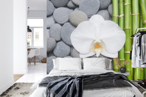 Fototapeta Bambusy Z Kamieniami I Orchideą Tapeta Samoprzylepna 180x120 FT-2488-SK180-120