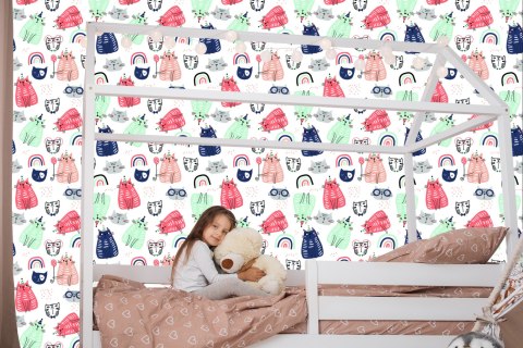 Tapeta Dla Dzieci - Kolorowe Kotki - Styl Skandynawski Flizelina 53x1000 TR-366-VER-53