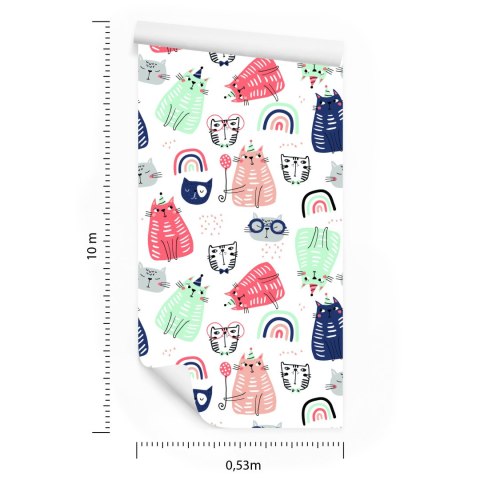 Tapeta Dla Dzieci - Kolorowe Kotki - Styl Skandynawski Flizelina 53x1000 TR-366-VER-53