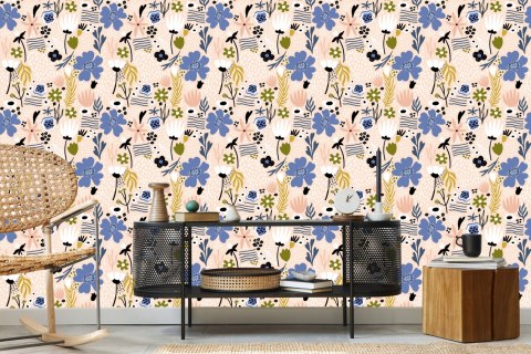 Tapeta Liście I Kwiaty - Styl Skandynawski Flizelina 53x1000 TR-304-VER-53