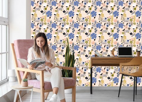 Tapeta Liście I Kwiaty - Styl Skandynawski Flizelina 53x1000 TR-304-VER-53