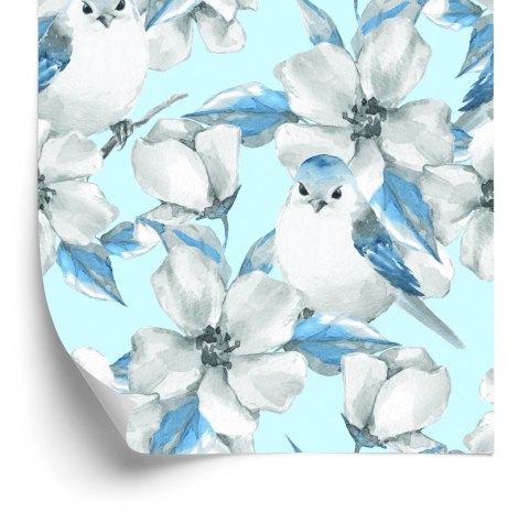 Tapeta Wiosenne Kwiaty I Ptaki Malowane Akwarelą Flizelina 53x1000 TR-591-VER-53