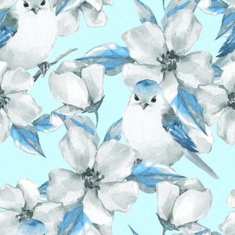 Tapeta Wiosenne Kwiaty I Ptaki Malowane Akwarelą Flizelina 53x1000 TR-591-VER-53