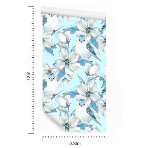 Tapeta Wiosenne Kwiaty I Ptaki Malowane Akwarelą Flizelina 53x1000 TR-591-VER-53