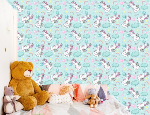 Tapeta Dla Dzieci - Bawiące Się Jednorożce Flizelina 53x1000 TR-1559-VER-53