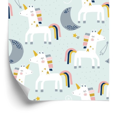 Tapeta Dla Dzieci - Jednorożce I Księżyce - Styl Skandynawski Flizelina 53x1000 TR-805-VER-53