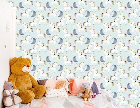 Tapeta Dla Dzieci - Jednorożce I Księżyce - Styl Skandynawski Flizelina 53x1000 TR-805-VER-53