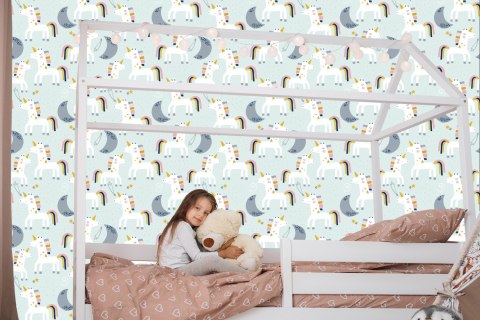 Tapeta Dla Dzieci - Jednorożce I Księżyce - Styl Skandynawski Flizelina 53x1000 TR-805-VER-53