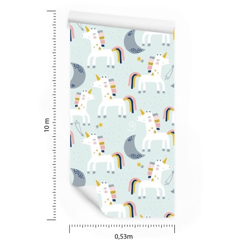 Tapeta Dla Dzieci - Jednorożce I Księżyce - Styl Skandynawski Flizelina 53x1000 TR-805-VER-53