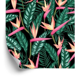 Tapeta Tropikalne Kwiaty Z Liśćmi Palmowymi Flizelina 53x1000 TR-3887-VER-53