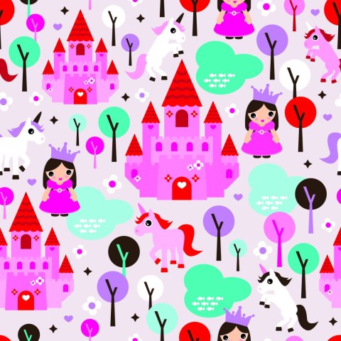 Tapeta Bajkowa Dla Dzieci, Księżniczki Konie Zamek Flizelina 53x1000 TR-1960-VER-53