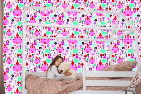 Tapeta Bajkowa Dla Dzieci, Księżniczki Konie Zamek Flizelina 53x1000 TR-1960-VER-53