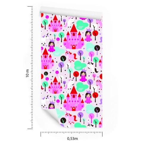 Tapeta Bajkowa Dla Dzieci, Księżniczki Konie Zamek Flizelina 53x1000 TR-1960-VER-53