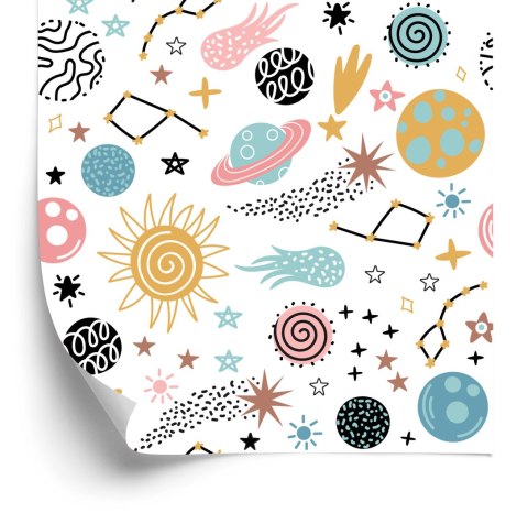 Tapeta Dla Dzieci - Kolorowe Gwiazdy I Planety W Stylu Skandynawskim Flizelina 53x1000 TR-724-VER-53