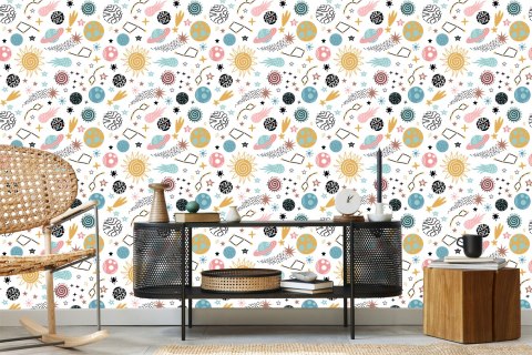 Tapeta Dla Dzieci - Kolorowe Gwiazdy I Planety W Stylu Skandynawskim Flizelina 53x1000 TR-724-VER-53