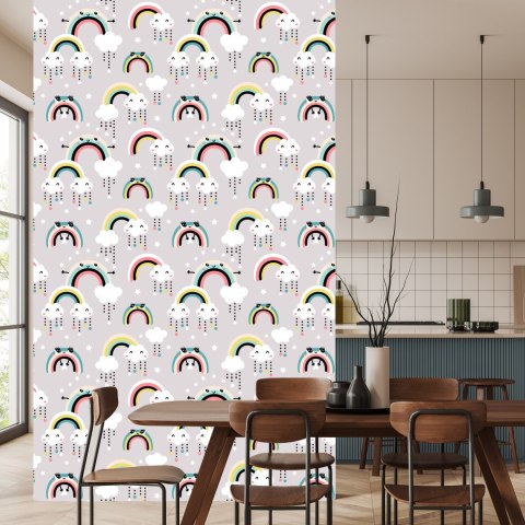 Tapeta Dla Dzieci - Szczęśliwe Kolorowe Tęcze I Chmurki Flizelina 53x1000 TR-706-VER-53