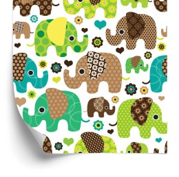 Tapeta Dla Dzieci Słonie Zwierzęta Kwiaty Serca Flizelina 53x1000 TR-3598-VER-53