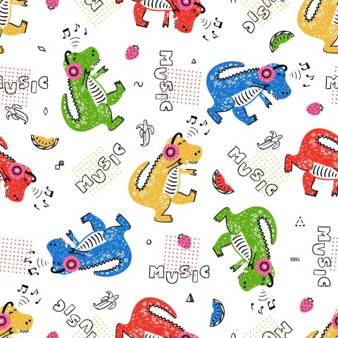 Tapeta Kolorowe Krokodyle, Nuty, Do Pokoju Dziecka Flizelina 53x1000 TR-1691-VER-53