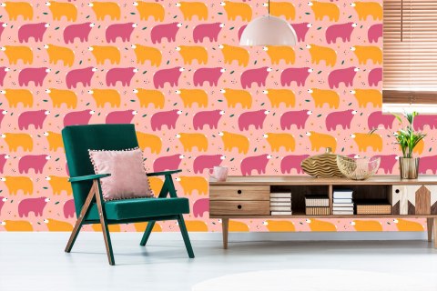 Tapeta Dla Dzieci - Kolorowe Misie - Styl Skandynawski Flizelina 53x1000 TR-1005-VER-53
