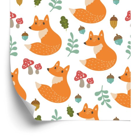 Tapeta Minimalistyczne Lisy Z Liśćmi Flizelina 53x1000 TR-4010-VER-53