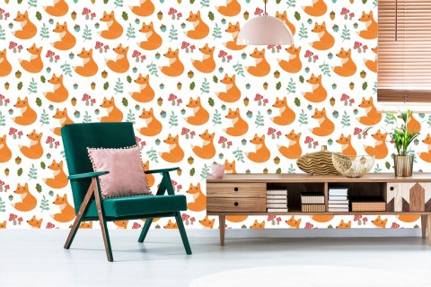 Tapeta Minimalistyczne Lisy Z Liśćmi Flizelina 53x1000 TR-4010-VER-53