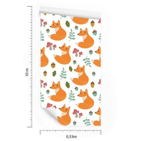 Tapeta Minimalistyczne Lisy Z Liśćmi Flizelina 53x1000 TR-4010-VER-53