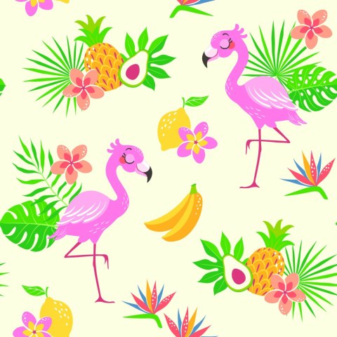 Tapeta Dla Dzieci - Flamingi I Egzotyczne Rośliny Flizelina 53x1000 TR-514-VER-53