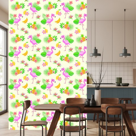 Tapeta Dla Dzieci - Flamingi I Egzotyczne Rośliny Flizelina 53x1000 TR-514-VER-53