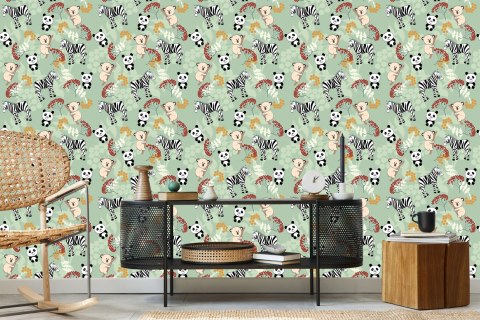 Tapeta Dla Dzieci - Zebry, Misie Koala I Pandy Flizelina 53x1000 TR-1208-VER-53