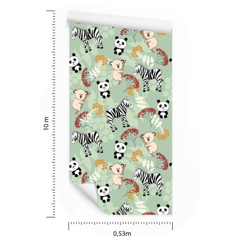 Tapeta Dla Dzieci - Zebry, Misie Koala I Pandy Flizelina 53x1000 TR-1208-VER-53