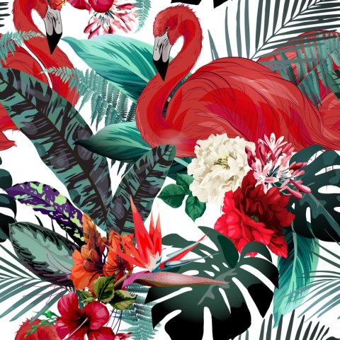 Tapeta Do Salonu Kwiaty, Rośliny, Flamingi Flizelina 53x1000 TR-2374-VER-53
