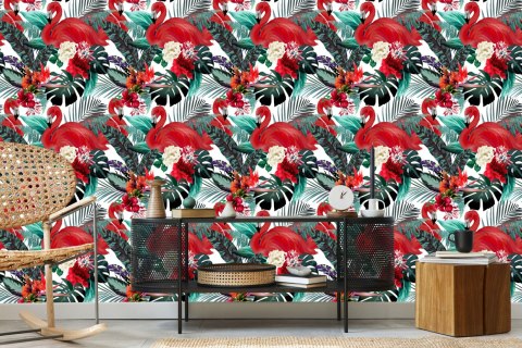 Tapeta Do Salonu Kwiaty, Rośliny, Flamingi Flizelina 53x1000 TR-2374-VER-53