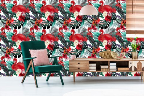 Tapeta Do Salonu Kwiaty, Rośliny, Flamingi Flizelina 53x1000 TR-2374-VER-53