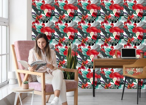 Tapeta Do Salonu Kwiaty, Rośliny, Flamingi Flizelina 53x1000 TR-2374-VER-53
