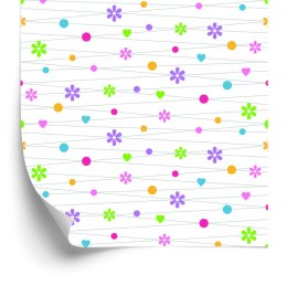 Tapeta Dla Dzieci - Kolorowe Kwiatki, Serduszka I Kropki Flizelina 53x1000 TR-1134-VER-53