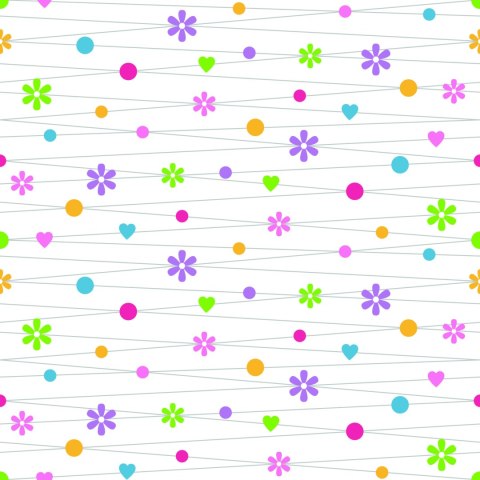 Tapeta Dla Dzieci - Kolorowe Kwiatki, Serduszka I Kropki Flizelina 53x1000 TR-1134-VER-53