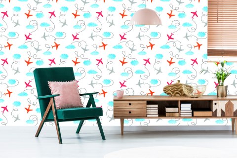 Tapeta Bajkowe Samoloty Malowane Akwarelą Flizelina 53x1000 TR-5768-VER-53