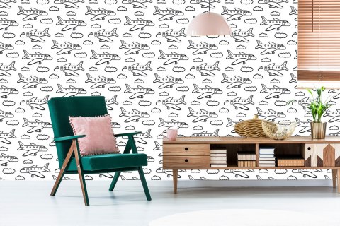 Tapeta Czarno-Białe Samoloty Z Chmurkami Flizelina 53x1000 TR-5781-VER-53