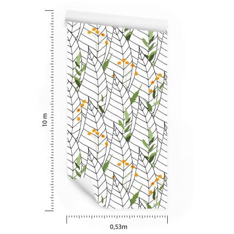 Tapeta Białe Liście Z Kwiatami Flizelina 53x1000 TR-3731-VER-53