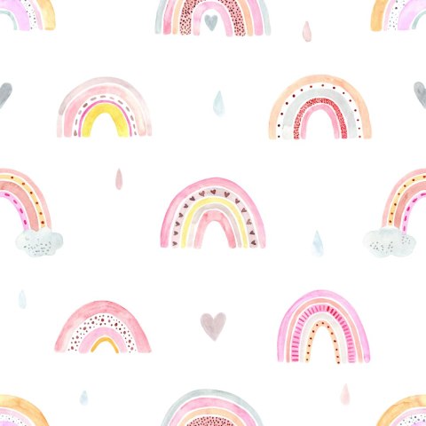 Tapeta Dla Dzieci Pastelowa Tęcza Chmury Serca 3D Flizelina 53x1000 TR-2503-VER-53