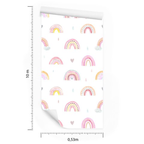 Tapeta Dla Dzieci Pastelowa Tęcza Chmury Serca 3D Flizelina 53x1000 TR-2503-VER-53