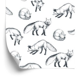 Tapeta Czarno-Białe Rysowane Lisy Flizelina 53x1000 TR-4017-VER-53