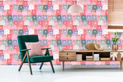 Tapeta Dla Dzieci - Kolorowe Misie W Stylu Skandynawskim Flizelina 53x1000 TR-974-VER-53